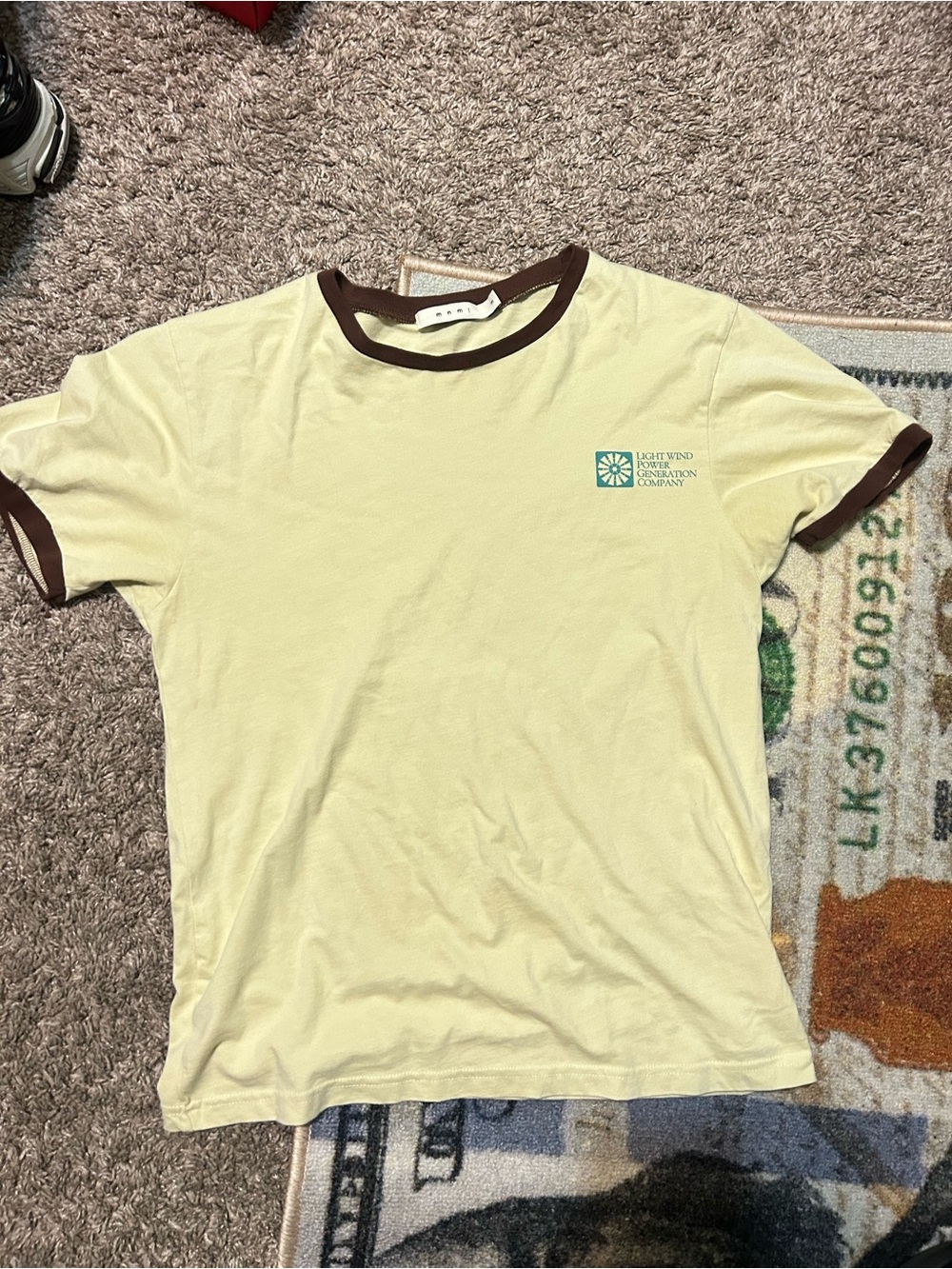 MNML Light Yellow Short Sleeve Ringer Tee with Brown Trim